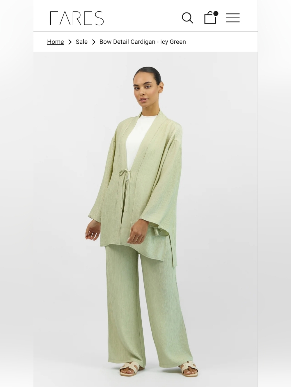 Fares. Icy Green Bow Detail Cardigan And Pants Set. Size S